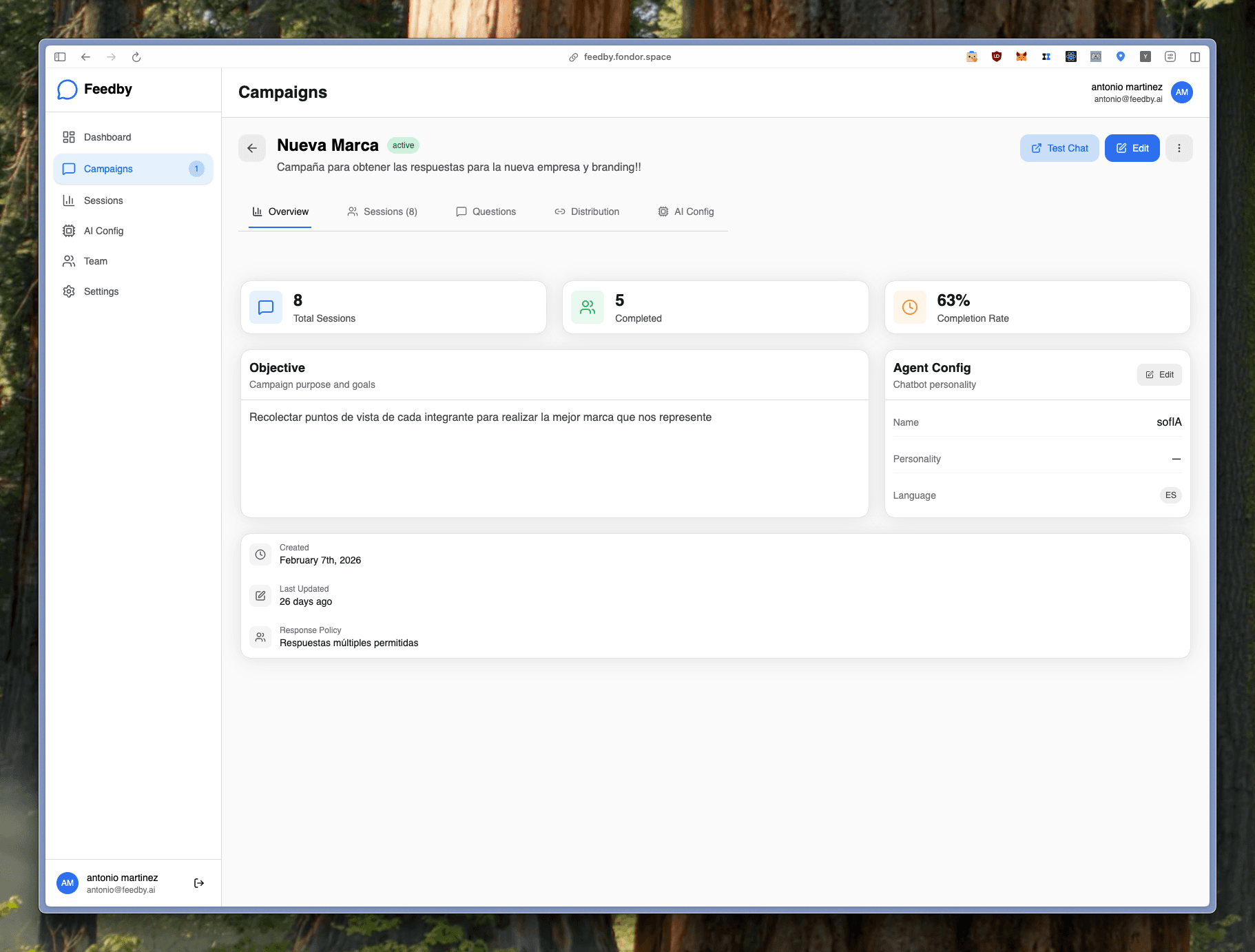 Feedby product overview screen